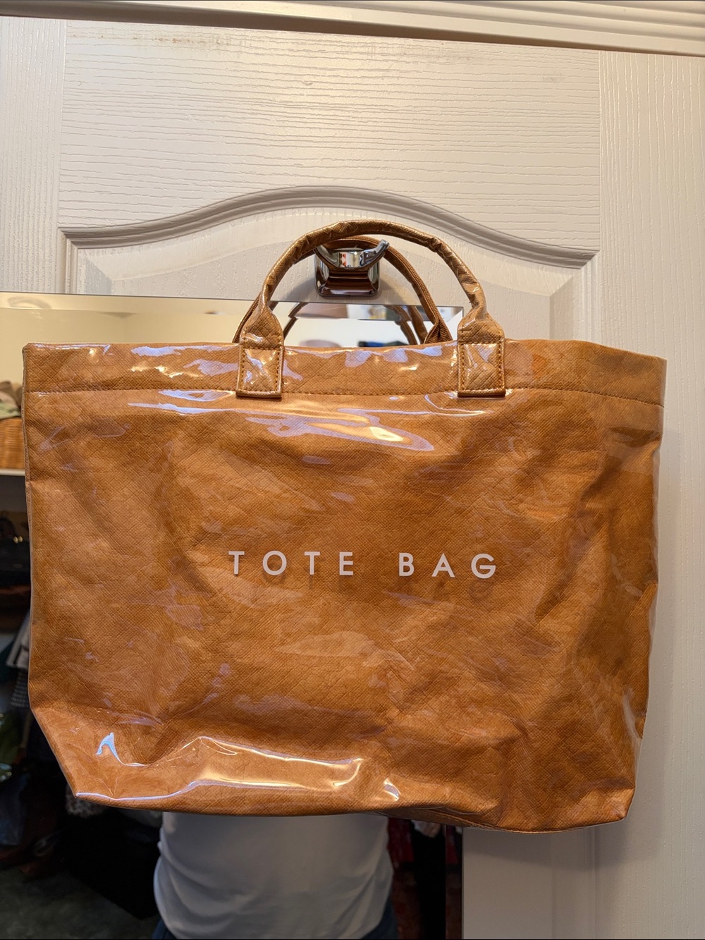 Tote Bag Large Brown Vinyl-Trimmed Tote Bag